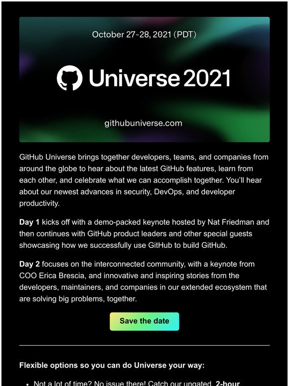 GitHub: Universe 2021 is October 27 + 28 (PDT) - Here's your sneak peek ...