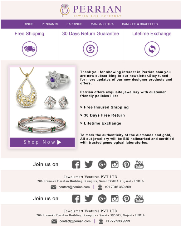 Thank You for Subscribing at Perrian.com