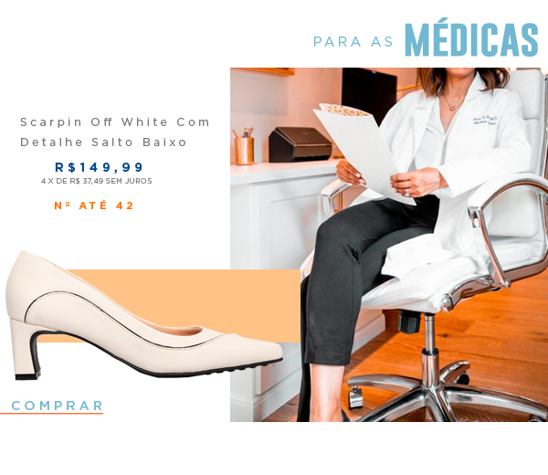 Scarpin Off White Com Detalhe Salto Baixo
