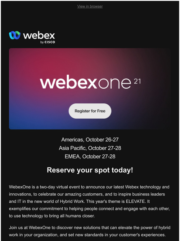 WebexOne 2021 - Register now
