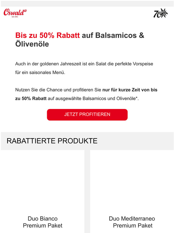Bis zu 50% auf Balsamicos & Olivenle