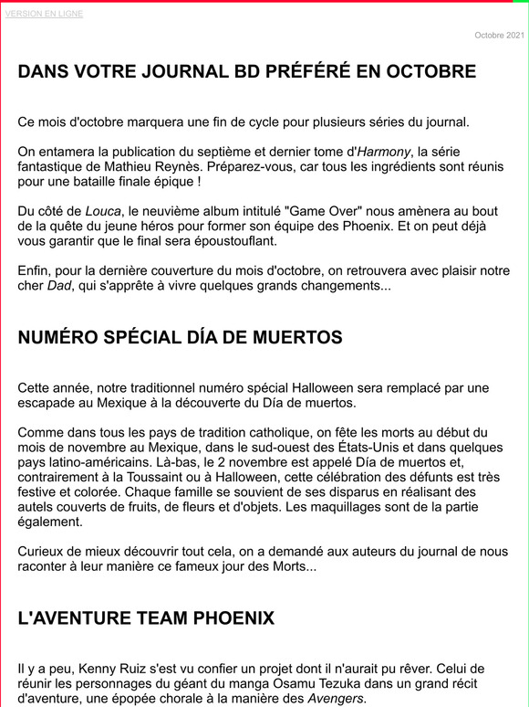 Dans votre journal BD prfr en octobre