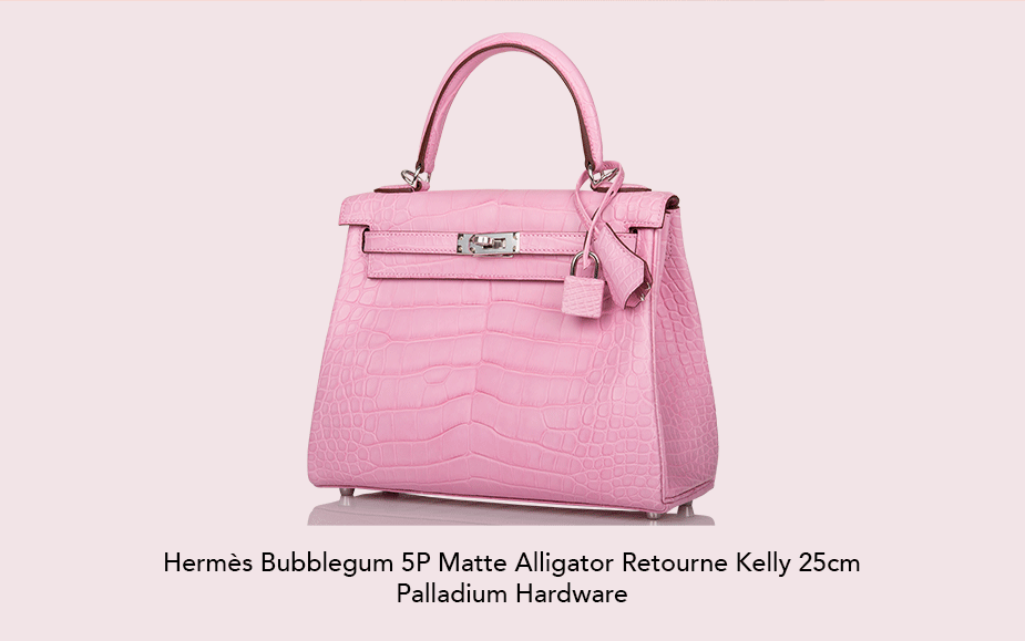 Hermes Kelly 25 Retourne 5P Bubblegum Pink Matte Alligator Palladium  Hardware 