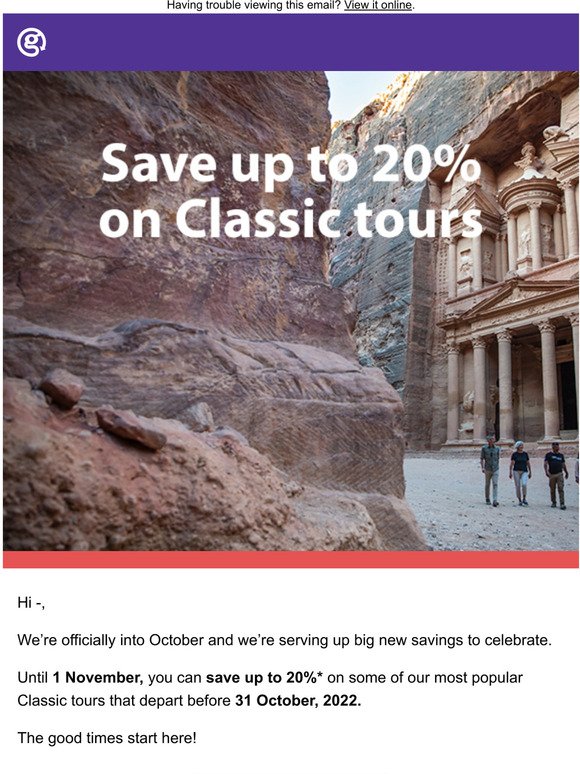 Extra fresh savings on our Classic tours