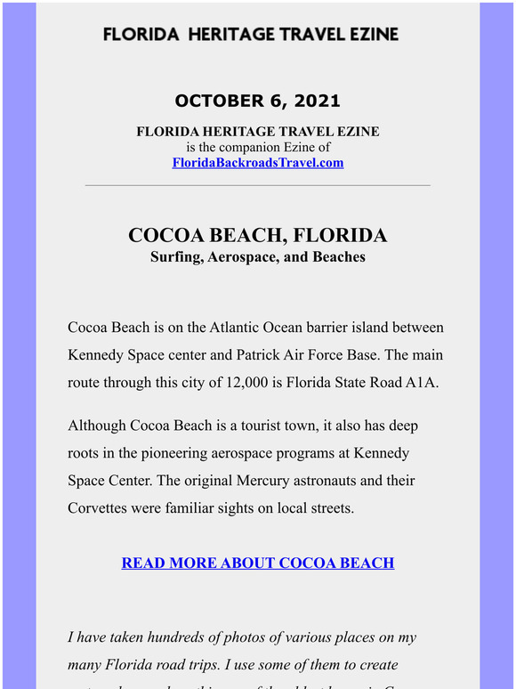 Florida Heritage Travel, October 6, 2021 - Cocoa Beach