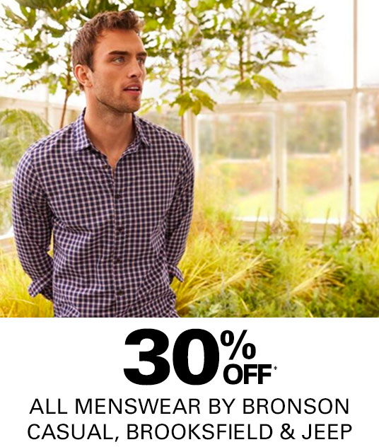 30% Off All Menswear by Bronson Casual, Brooksfield and Jeep