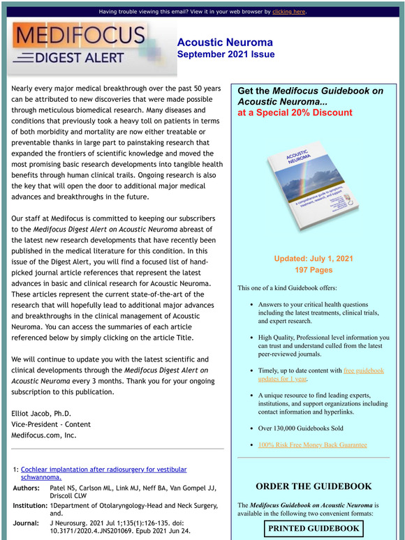 The New MediFocus Digest Alert for Acoustic Neuroma