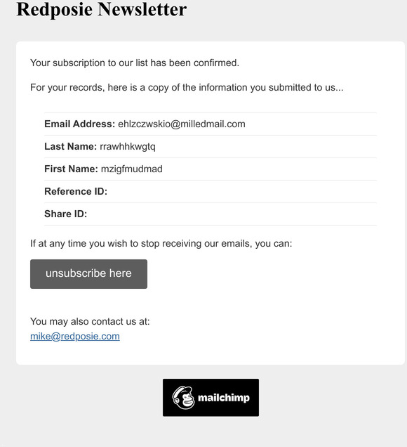 Redposie: Subscription Confirmed