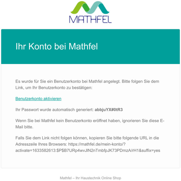 Aktivieren Sie Ihr Benutzerkonto auf Mathfel