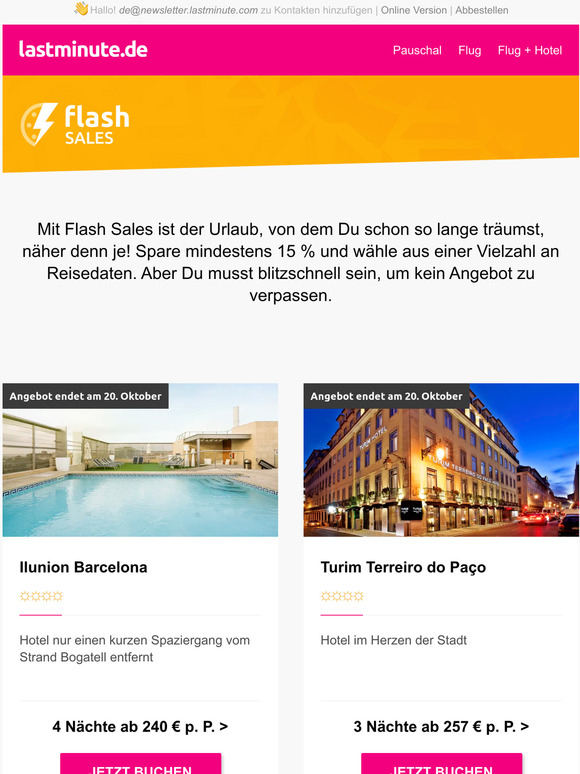 Dein Urlaub ab 220   - jetzt mit unseren Flash Sales