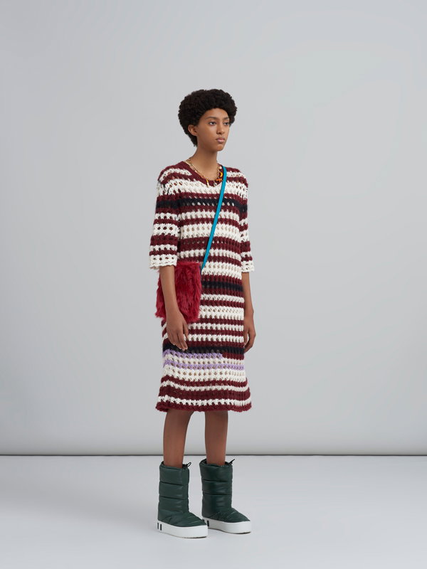 marni crochet dress Brown and blue striped cotton crochet dress