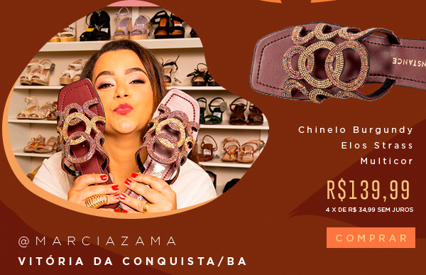 Chinelo Burgundy Elos Strass Multicor