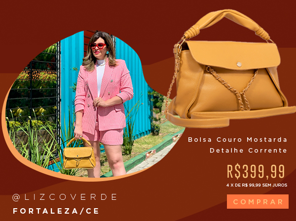 Bolsa Couro Mostarda Detalhe Corrente