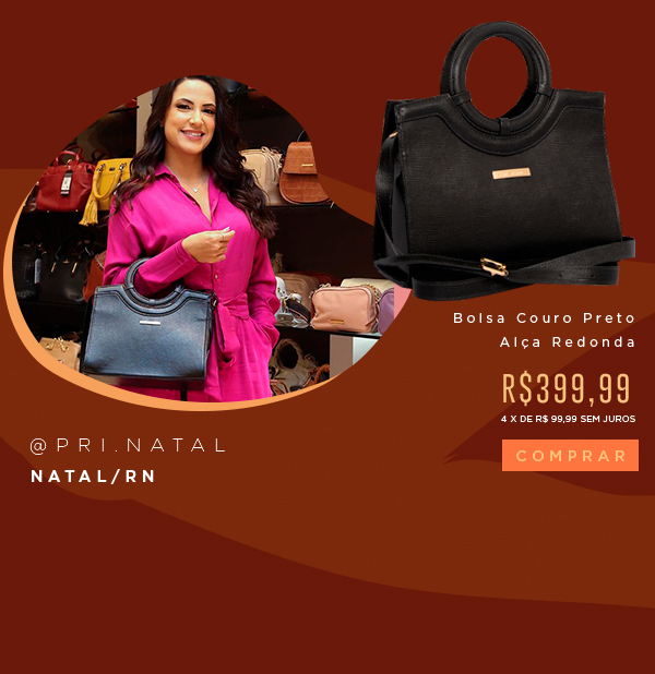 Bolsa Couro Preto Alça Redonda