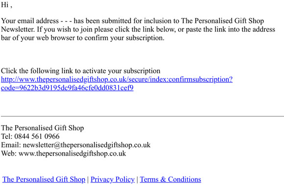 The Personalised Gift Shop - Please confirm your subscription