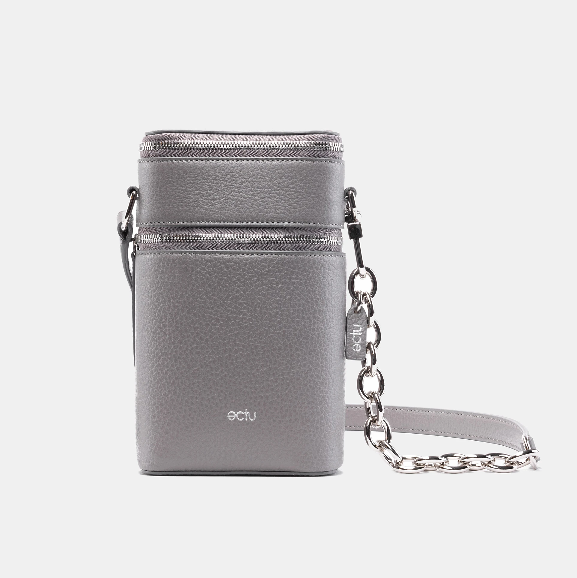 Image of Veda Double Zipper Italian Leather Crossbody in Storm