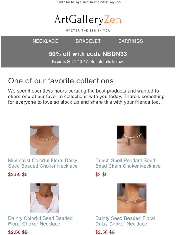 50% Off on necklace collection only for YOU
