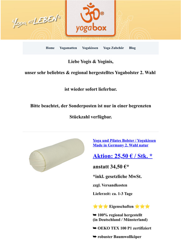  yogabox Infoletter #26/2021  Yogabolster 2. Wahl regional hergestellt - stark reduziert  Produktempfehlungen fr Dich  Blog News 