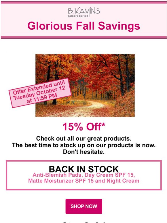 Extended another day - Glorious Fall Savings - 15% Off!