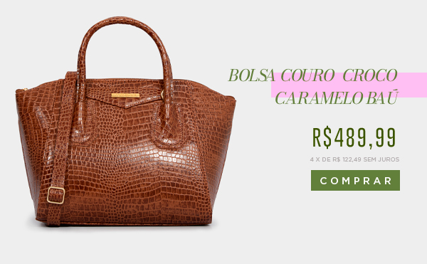 Bolsa Couro Textura Croco Caramelo Baú