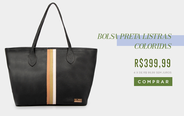 Bolsa Shopping Bag Preta Listras Coloridas