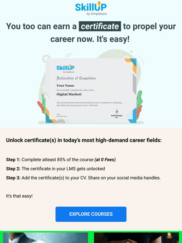 Simplilearn: 3 Easy Steps to Earn a SkillUp Certificate Milled