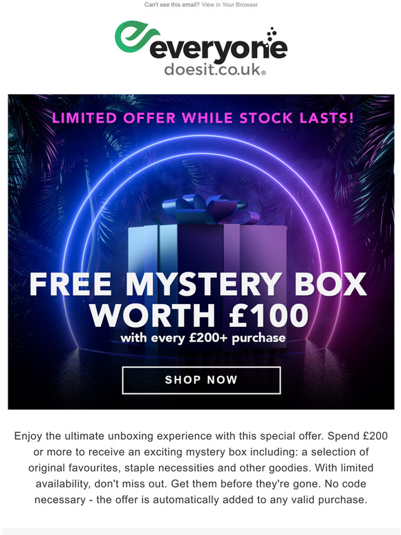 Free Mystery Box with your 200+ purchase