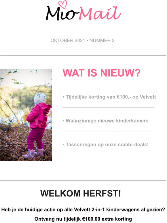 Mio Mail Tijdelijk  100,- korting op Velvett!