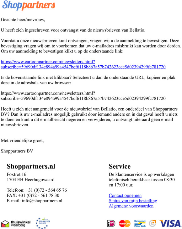 Bevestiging inschrijving nieuwsbrief