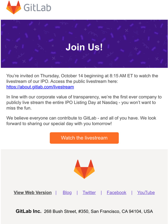 You're Invited: GitLab's IPO Livestream on Oct. 14