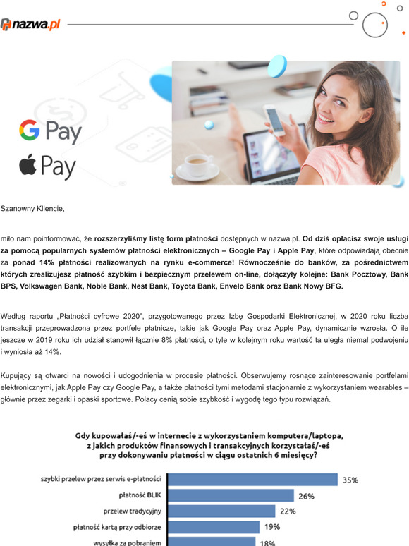 Google Pay i Apple Pay  szybko i wygoda w rozliczeniach z nazwa.pl!