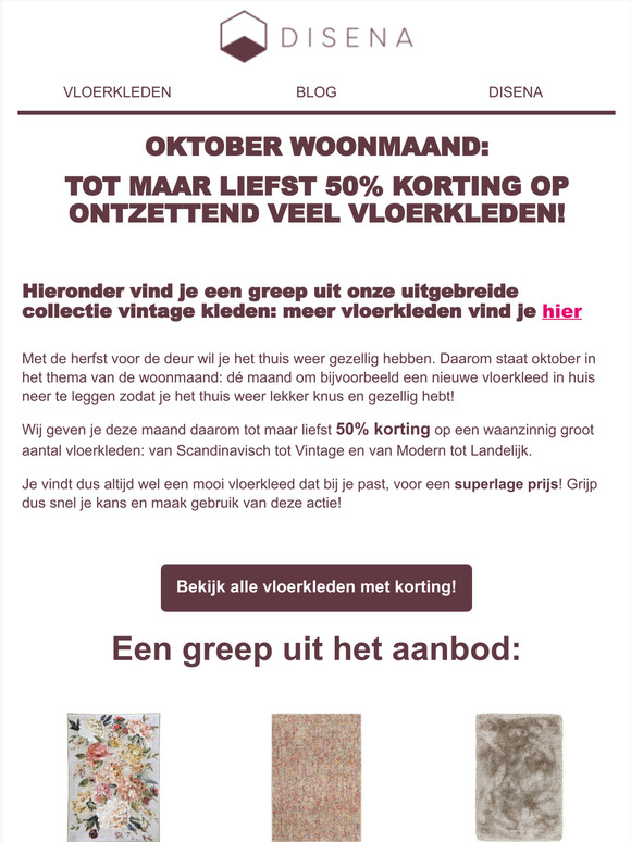 OKTOBER WOONMAAND: TOT 50% KORTING OP ONZE VLOERKLEDEN