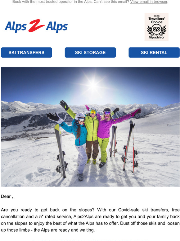 Plan your ski holiday with confidence! Free Covid cancellation on ski transfers