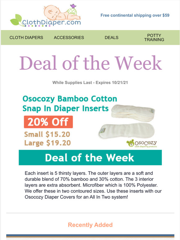 Deal of the Week: 20% Off Osocozy Bamboo Cotton Snap In Diaper Inserts
