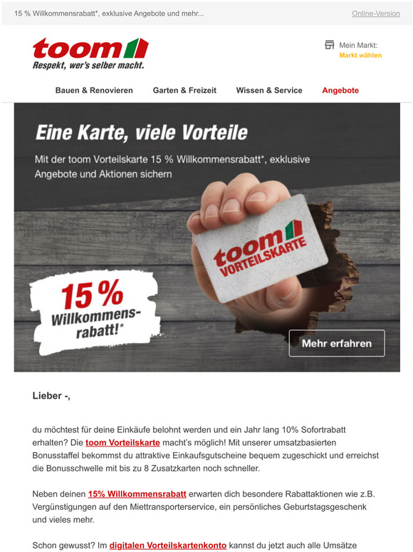 ToomBaumarkt Eine Karte, viele Vorteile Jetzt toom Vorteilskarte