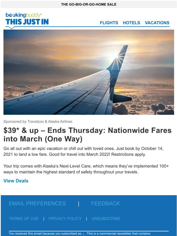 $39* & up  Ends Thursday: Nationwide Fares into March (One Way)