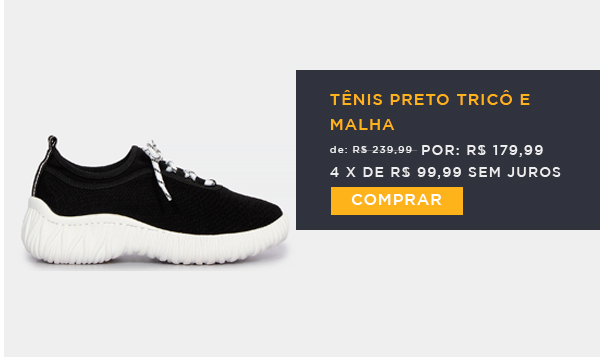Tênis Preto Tricô e Malha