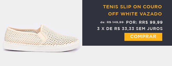 Tênis Slip On Couro Off White Vazado
