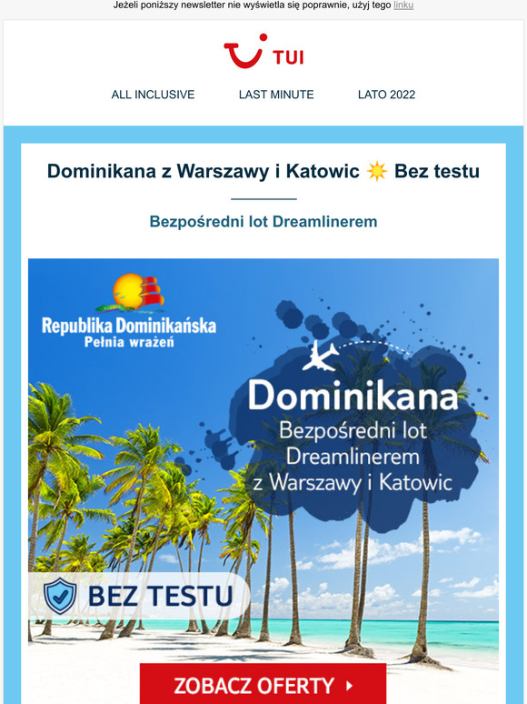 TUI POLSKA Dominikana z Warszawy i Katowic Bez testu Milled