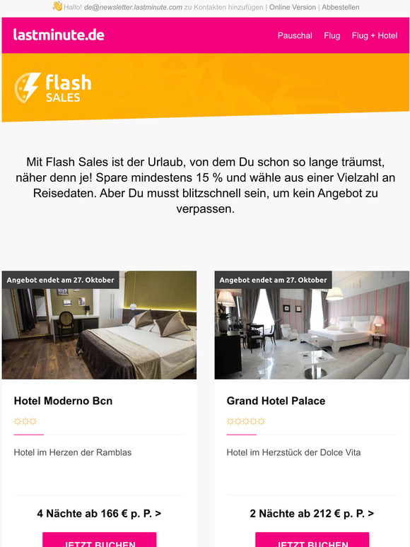 Dein Urlaub ab 166   - jetzt mit unseren Flash Sales