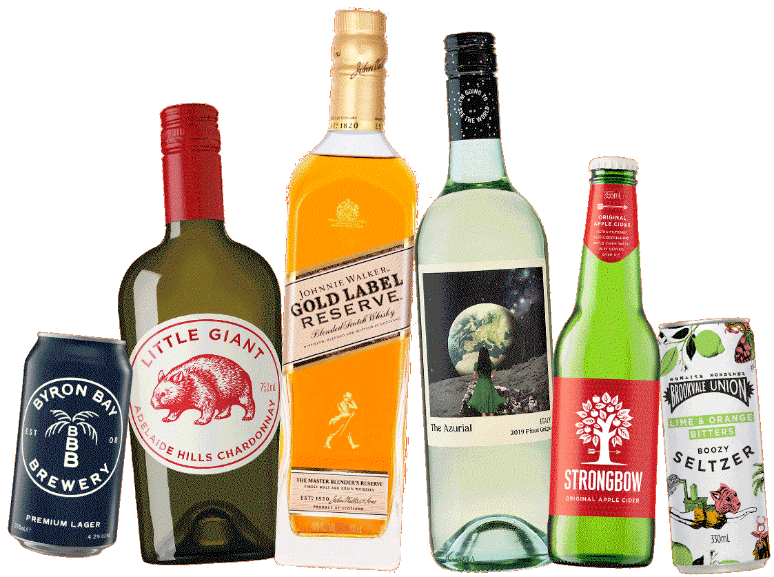 Variety of beer, wine and spirits.