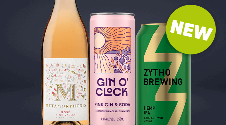 Bottle of Paradox Shiraz, Absolut Passionfruit Vodka and Hofler Rein Lager.