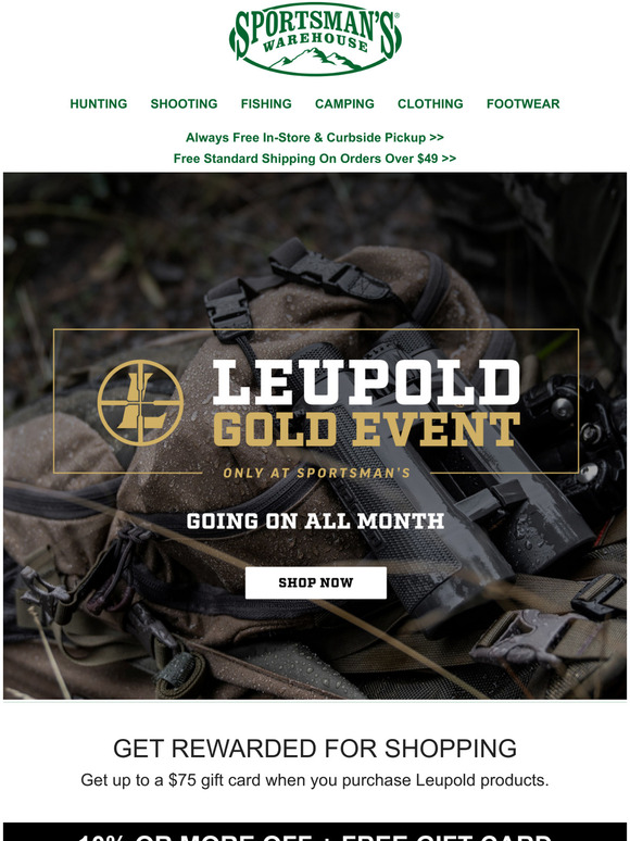 Sportsman's Warehouse Leupold Gold Event Up to a 75 gift card with