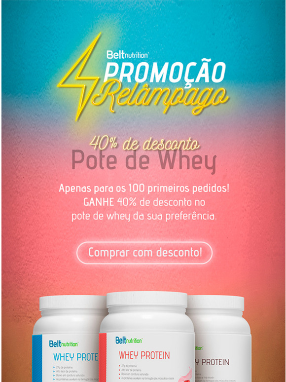 40% OFF no Whey para os 100 primeiros!! Corre!!!