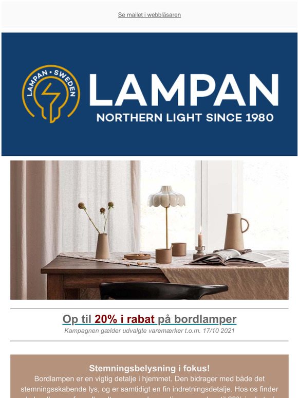 Stemningsbelysning i fokus! Bordlamper op til 20% rabatt