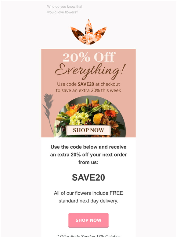 Weekend Savings - 20% Off with code SAVE20