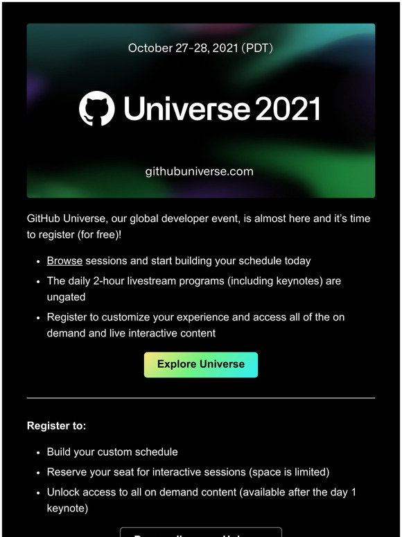 GitHub: Universe 2021 schedule is now live! | Milled