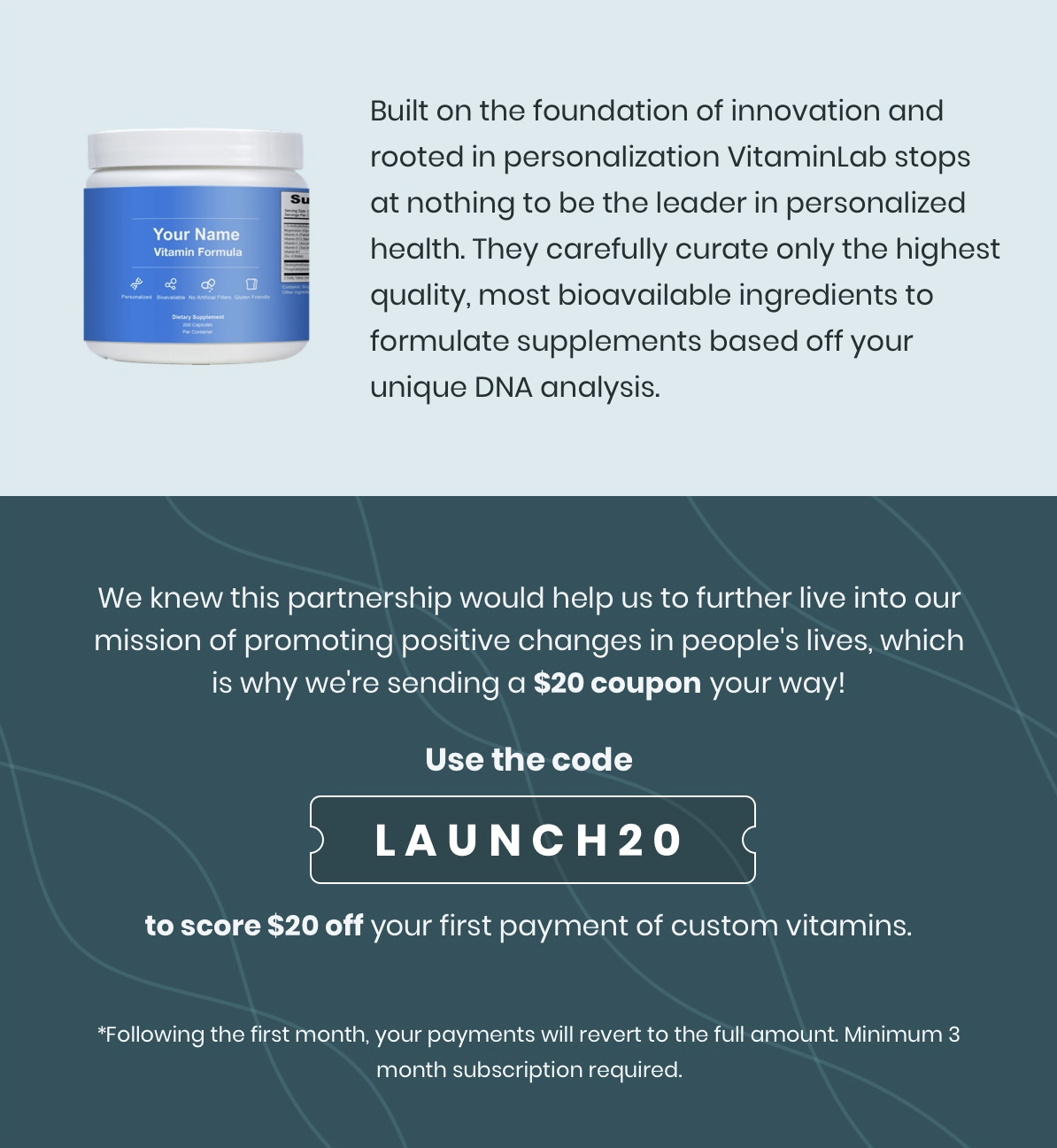Custom vitamins from Vitamin Lab using your unique DNA results from Dynamic DNA Labs