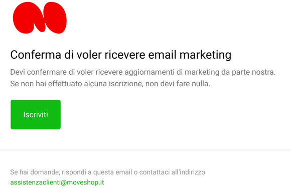Conferma di voler ricevere email marketing