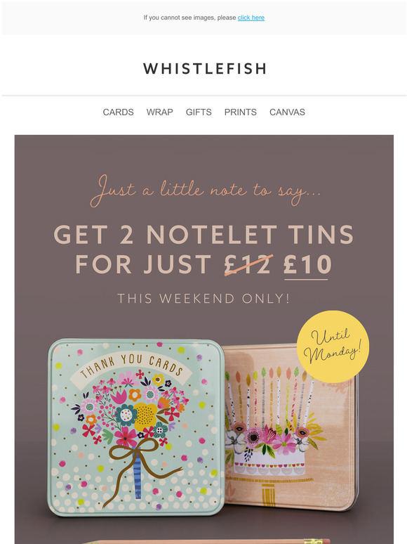 Whistlefish An offer to take note of! Notelets 2 for just 10 Milled